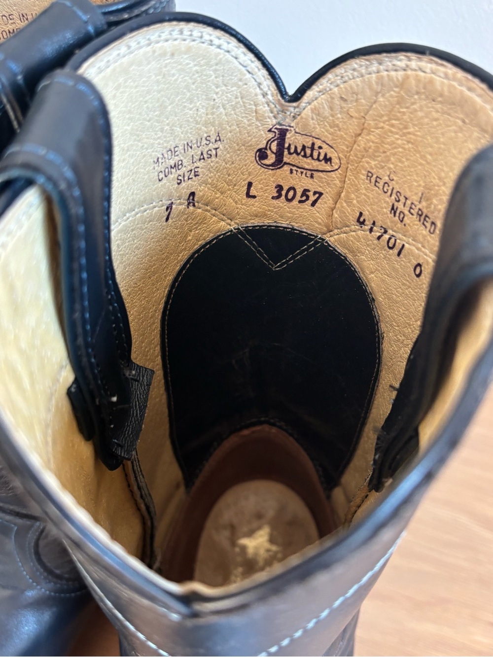Justin Boots Navy Leather Pull-On Western Boots. JACKSON 10" ROPER - Picture 5 of 8